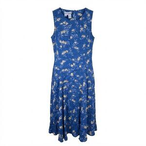 Betsy's Things Petites Dress Womens 16P Blue Floral Rayon Midi Sleeveless Grid